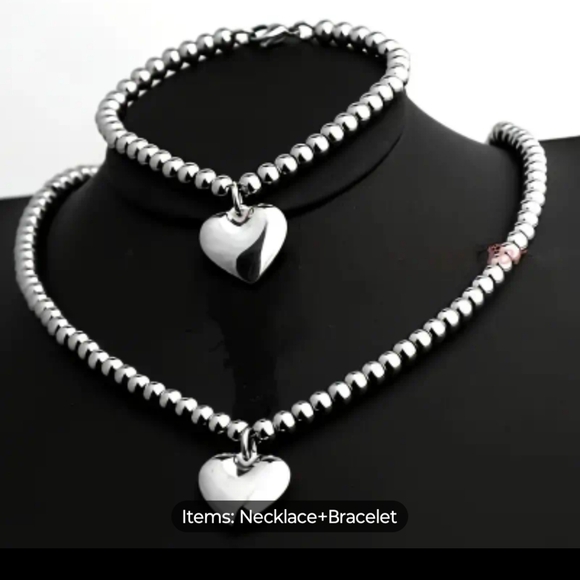 Jewelry - NWOT 1 Pc Necklace +1 Pc Bracelet Stainless Steel Jewelry Set With Glossy Heart